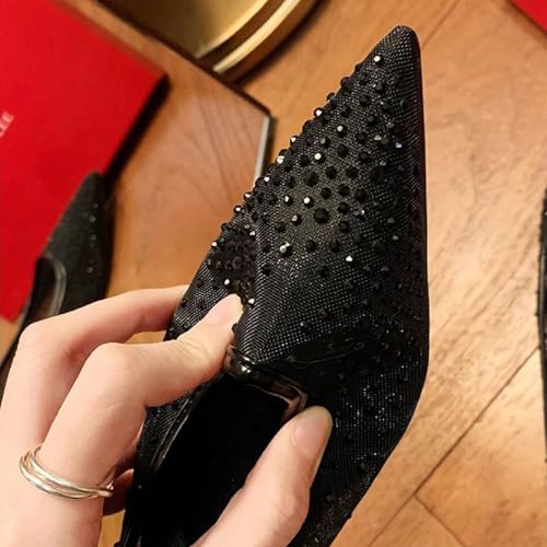 Women Rhinestone Mesh Casual Flats Comfor Breathable Slip On Low Heel Dress Ballet Shoes3