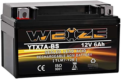 Weize YTX7A-BS High Performance - Maintenance Free - Sealed AGM Motorcycle Battery Compatible with Gas Gy6 Scooter Moped 50CC 125CC