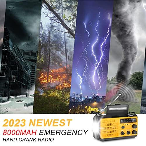 【2023 Newest】8000Mah Emergency Hand Crank Radio,Amfm Noaa Weather Alert Radio,Survival Solar Powered Radio With Super Bright Flashlight,Sos Alarm,Phone Charger,Compass For Hurricane,Outdoor Emergency #TOP6