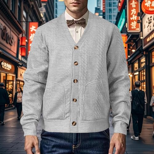 Men's Cardigan Sweaters with Button Fall Winter Casual Long Sleeve V Neck Slim Fit Knit Cardigan Sweaters with Pockets3