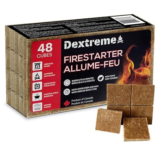 Dextreme Allume-feu naturel, 48 cubes, parfait pour barbecue, feux de camp, charbon de bois, poêles à bois, foyers, fumoirs – Facile à allumer, non toxique, étanche, fabriqué au Canada à partir de