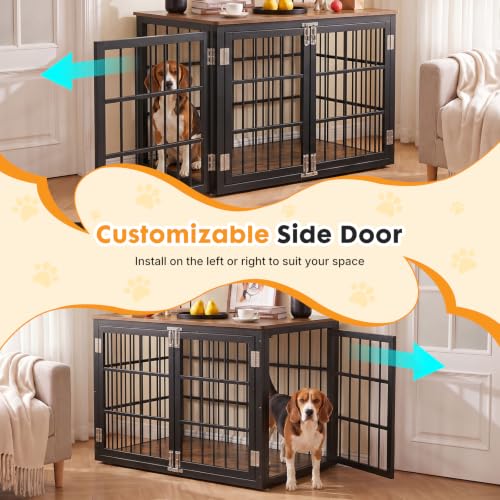 Image of NEWBULIG 42 Inch Dog Crate Furniture for Large Dogs, Space Saving Pet House End Table with Double Lock Door, Heavy Duty Indoor Kennel for Living Room, Black & Rustic Wood