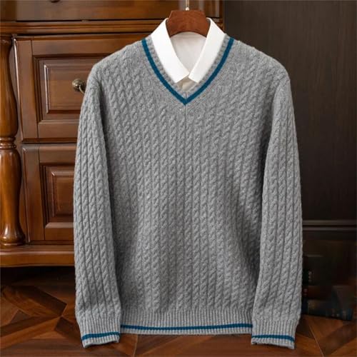 Kelsiop Men's Winter Wool Sweater V-Neck Pullover Thick Color Blocked Twistedst Flower Sweater Loose Knitted Sweater2