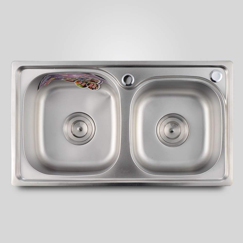 Juego de Fregadero de Cocina Cuadrado de Acero Inoxidable de Doble Seno con colador, Incluye Kit Completo de instalación de desagüe y escurridor.