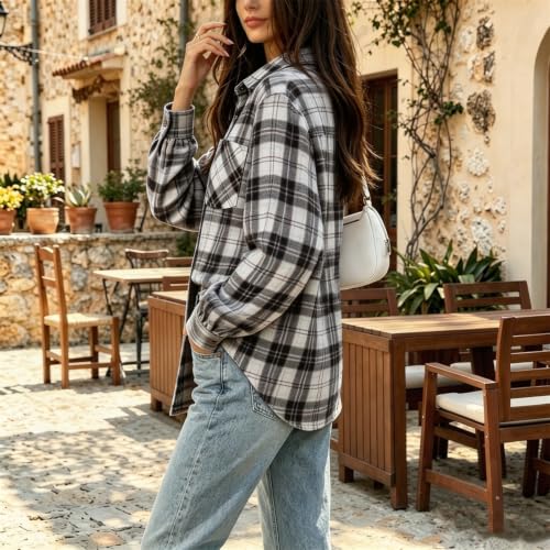 Womens Button Down Blouse Long Sleeve Plaid Stand Collared Tunic Blouses - image 3
