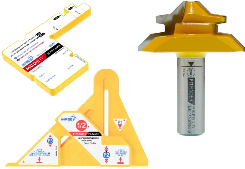 Microjig Fitfinder MB-050-0750LM Lock Miter Router Bit, 1/2"" Shank with Gauge, Bundle