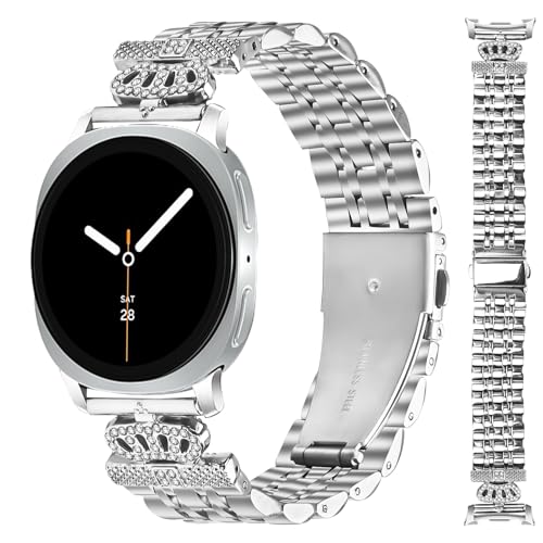 Bling Bands Compatible for Samsung Galaxy Watch 8 Bands 44mm 40mm, Galaxy Watch 8 Classic 46mm, Metal Bracelet Luxurious Rhinestone Replacement Wristband for Women (Silver) by E ECSEM - Image 2