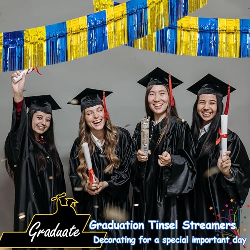 Image of 4 Packs Total 39 Ft Graduation Parade Floats for Trailer Car, Blue Gold Foil Fringe Garland Tinsel Streamers Banner Table Skirts for Graduation Homecoming Birthday Party (Royal Blue Gold)