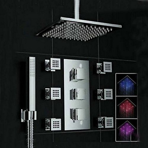 Vanne thermostatique avec pomme de douche pluie de 50,8 cm et jets de massage