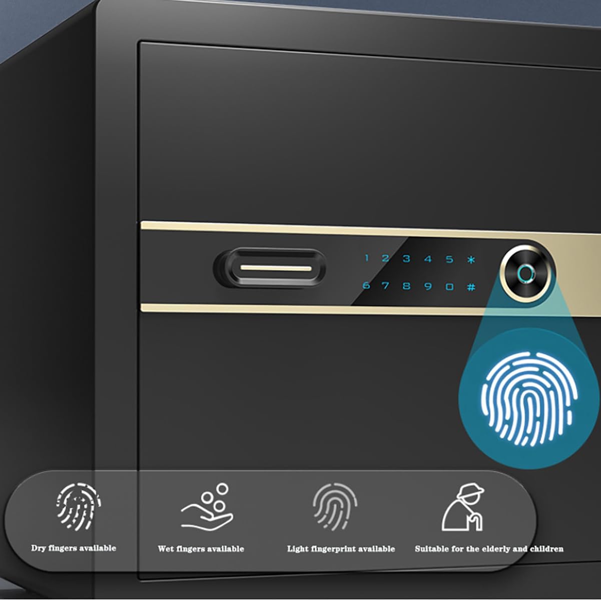 Digital Safe with Keypad and Dual Alarm System Silent Feature LED Light Home Hotel Office for Money Storage Fingerprint Lock Intelligent Hidden File Cabinet,B
