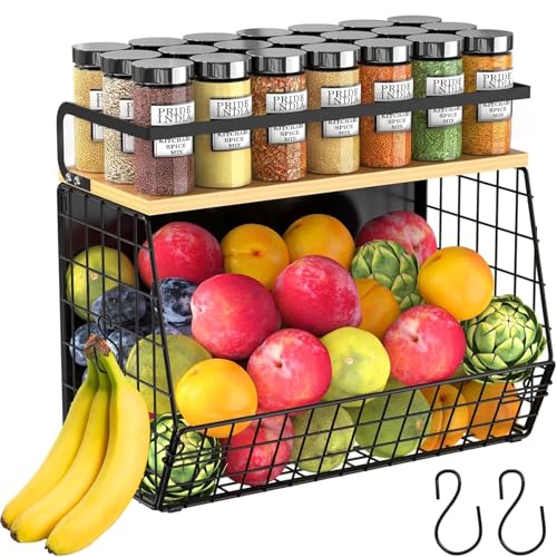 Magnetic Shelf for Fridge with Wood Lid, Fruit Potato & Onion Storage Bins, Magnetic Spice Rack for...