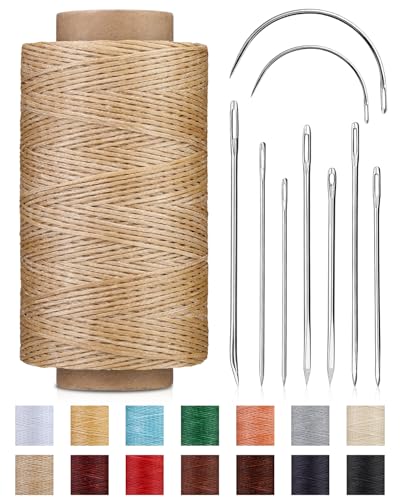 DIUDUS 218 Yards Upholstery Thread, Heavy Duty Thread for Hand Sewing, Sewing Kit with 9 Upholstery Needles for Hand Stitching Bookbinding Repair Canvas