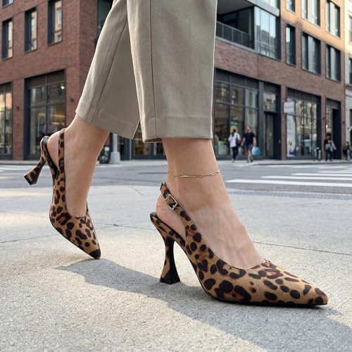 Image of Susanny Slingback Kitten Heels Elegant Dressy Pumps for Women Closed Pointy Toe Sexy Chunky High Heels Wedding Bride Prom Party Dress Shoes