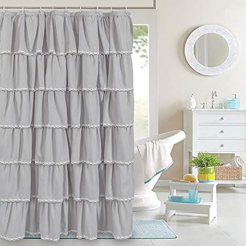 YOSTEV Rüschen-Duschvorhang, Bauernhaus, Stoff, Duschvorhänge mit Spitze Cover