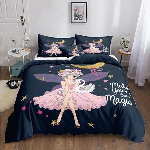 BJCJGGL Housse de Couette 140x200 Enfant Blue Ballet Girl Parure de Lit 1 Personne avec Fermeture Éclair et 2 Taie d'oreiller 65x65 cm - Doux Respirant Microfibre Housse de Couette