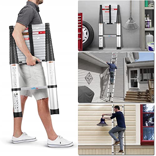15.5 Ft Aluminum Telescoping Ladder, Meanfun One-Button Retraction Compact Collapsible Ladder With Soft-Close Design, Ansi Certified Retractable Ladder For Household Daily Or Rv Work, 330 Lb Capacity #TOP5