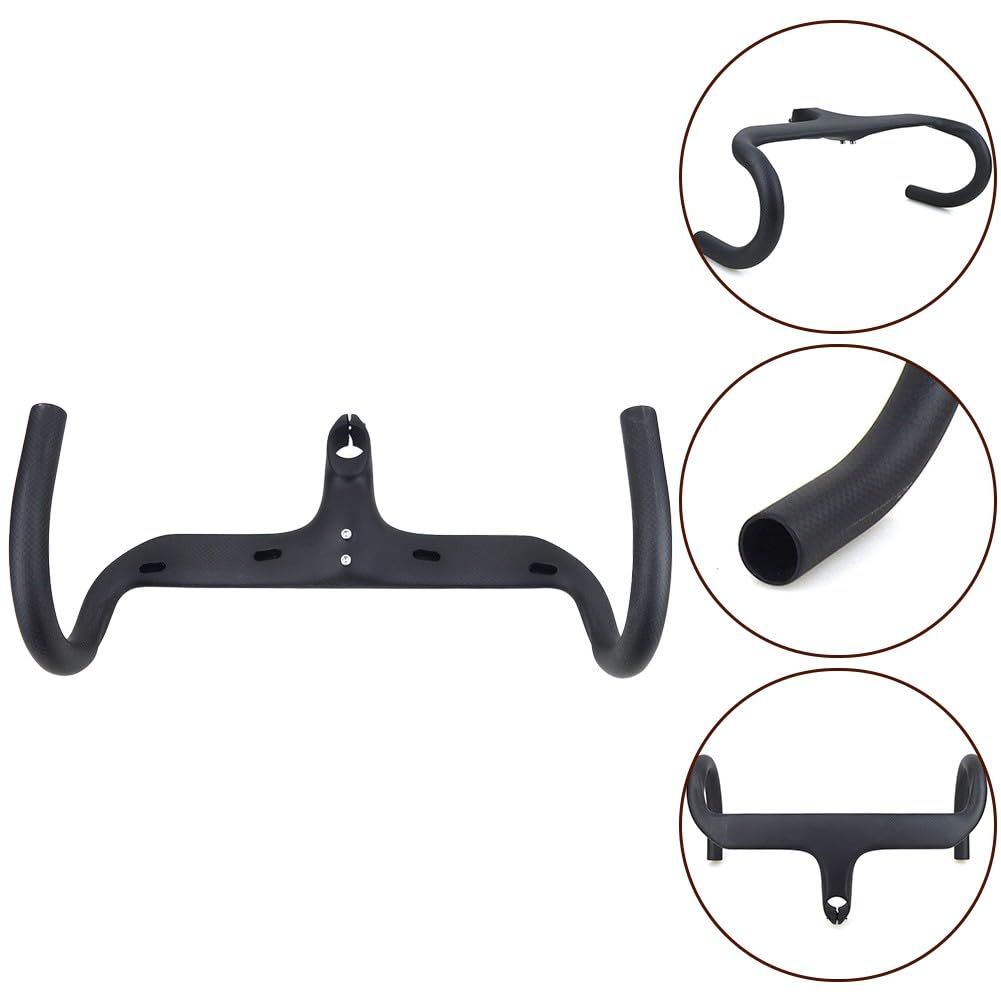 FACAIIO Guidon intégré en fibre de carbone pour vélo de route, potence de 28,6 mm, angle de -6°, barre de vélo de course légère de 315 g