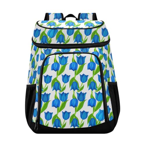 Tulips Floral White Cooler Backpack Leakproof Insulated Lunch Cooler Bag 30 Cans Camping Backpacks for Road Trip Beach Picnic