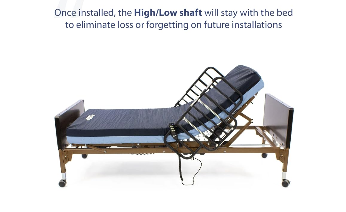 Semi-Electric Hospital Bed for Home Use – Adjustable Medical Bed with Foam Mattress & Half Rails Included, Quiet Motor, Durable Frame