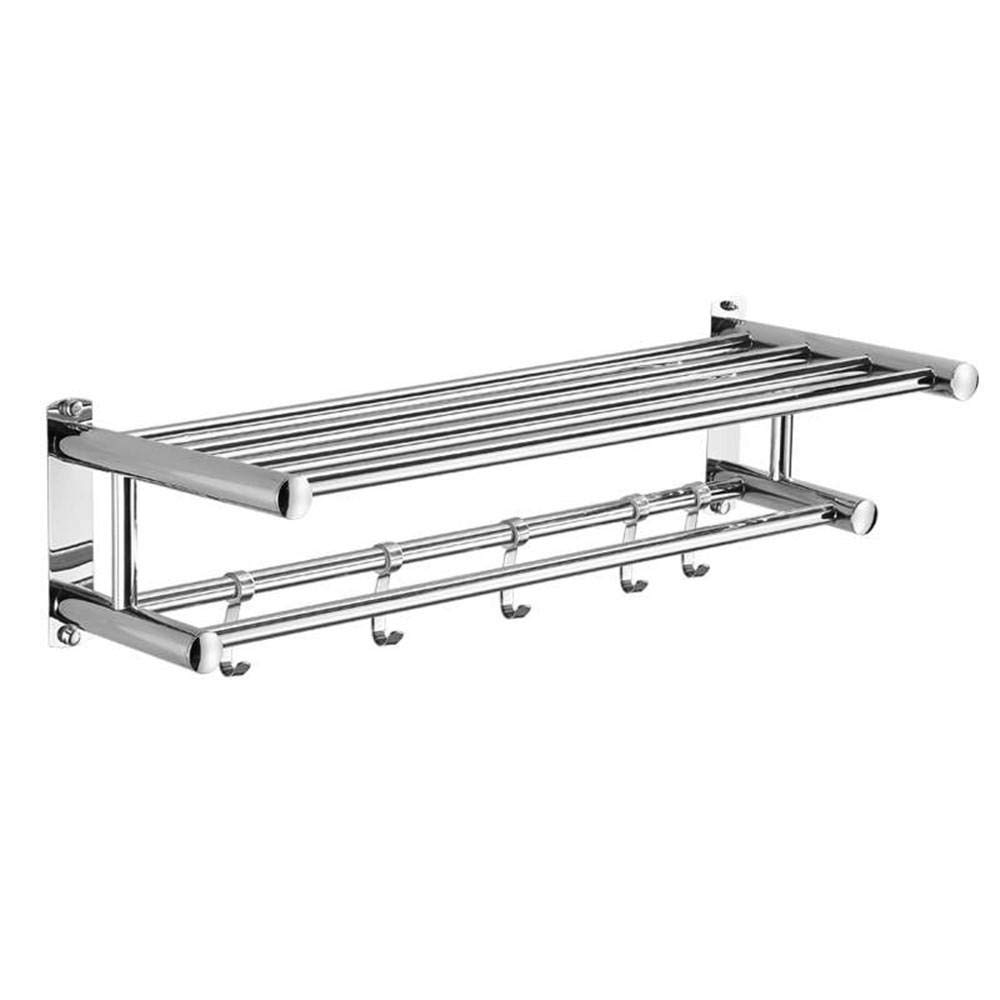FGXHHS Towel Rack,Stainless Steel 304 Bathroom Shelf,Towel Rack Wall Mounted,Towel with Hooks,Shelf Barre,Hotel Style-Punchinstallation-60CM (Punch Installation60cm)