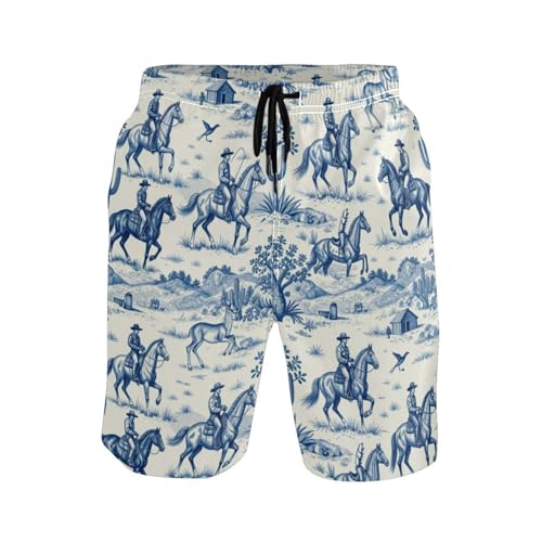 Short de board preppy western bleu avec compression pour le sport