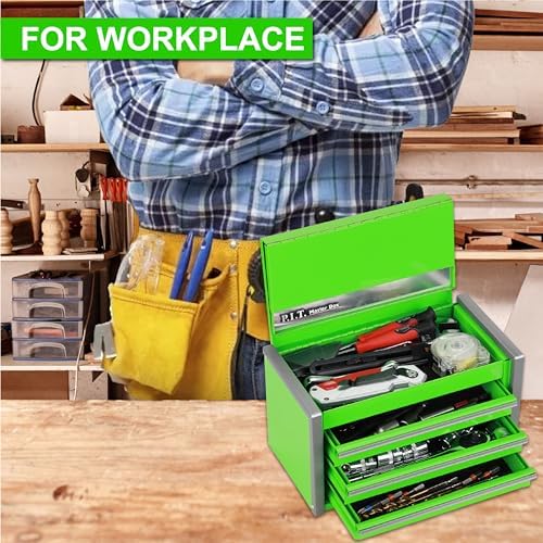 P.I.T. Mini Tool Box,3 Drawers Small Metal Toolbox for Tools Storage,Green - 4