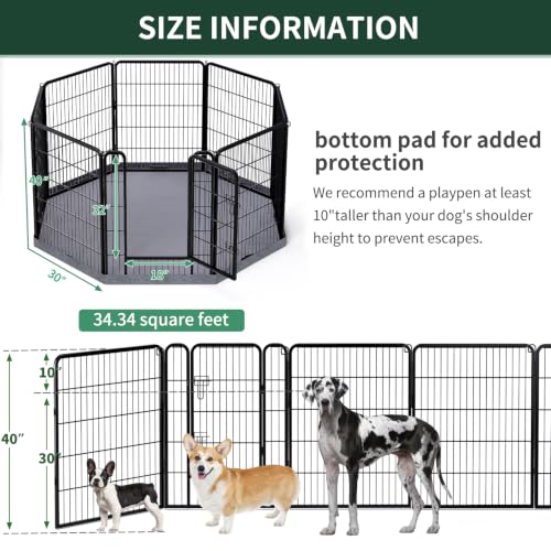 Image of PETIME Dog Playpen,Metal Exercise Puppy Pen Heavy Duty Kennels Yard Fence Indoor /Outdoor 30 inch W x 40 inch H 8 Panels Dog Cage with Octagon Bottom Pad