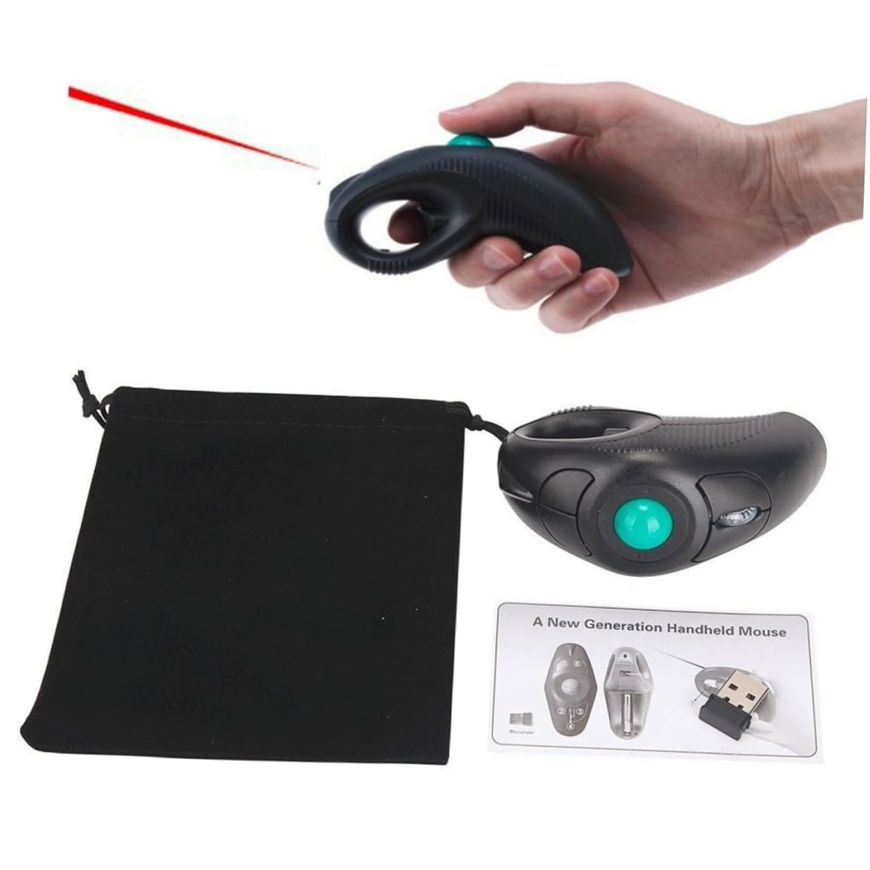 PartyKindom Ratón Inalámbrico de Mano Trackball, Control Pulgar, Puerto USB y Diseño Portátil para Laptop