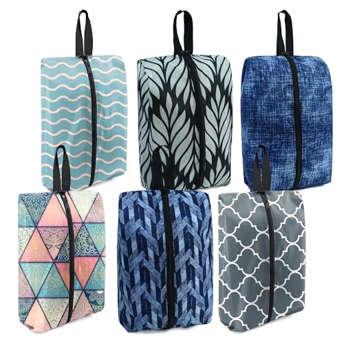 BeeGreen Shoe Bags 6 Pack Geometry Design for Travel with Handle as Packing Organizers for Suitcase and Luggage | Portable Nylon Storage Accessories for Vacations, Essential Gifts for Women and Men​