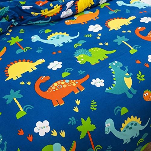 3 Pieces Dinosaur Kids Duvet Cover with 2 Pillowcases,Animal Print Bedding Set with Zipper Closure,Blue Reversible Boys Children Quilt Cover Double Size 200×200cm (No Comforter
