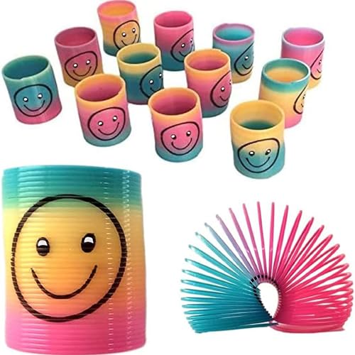 SHATCHI 24Pcs Springs Party Bag Fillers for Boys Kids Girls - Rainbow Slinky Mini Smile Face - Fidget Pocket Toys for Birthday Return Gift Pinata Favours