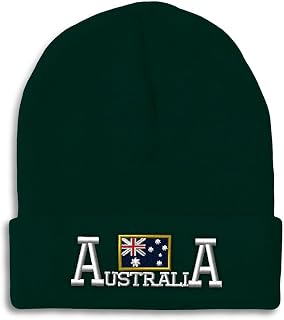 Beanies for Men Australia Australian Down Under Aussie Skull Cap Winter Hats Women Acrylic One Size Forest Green Design Only