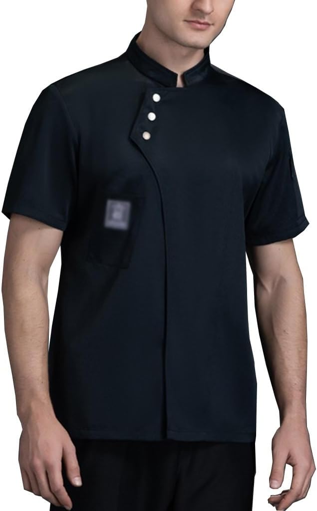 Unisex Chef Coat Short Sleeve Button Chef Jacket Restaurant Kitchen Work Uniform for Men Womens Cooking Shirt