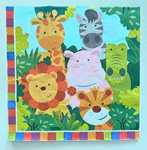 Kid's Birthday Napkins - 50 Pck - Child Themed Safari Animals Birthday Baby Shower Celebration Party Napkins (safari animals)