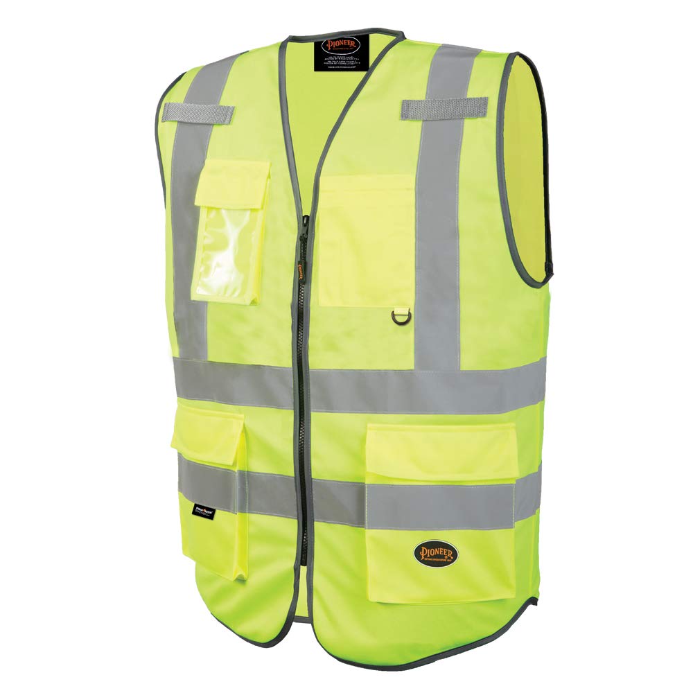 Pioneer Safety Vest for Men Hi Vis Reflective Solid Neon, 9 Pockets