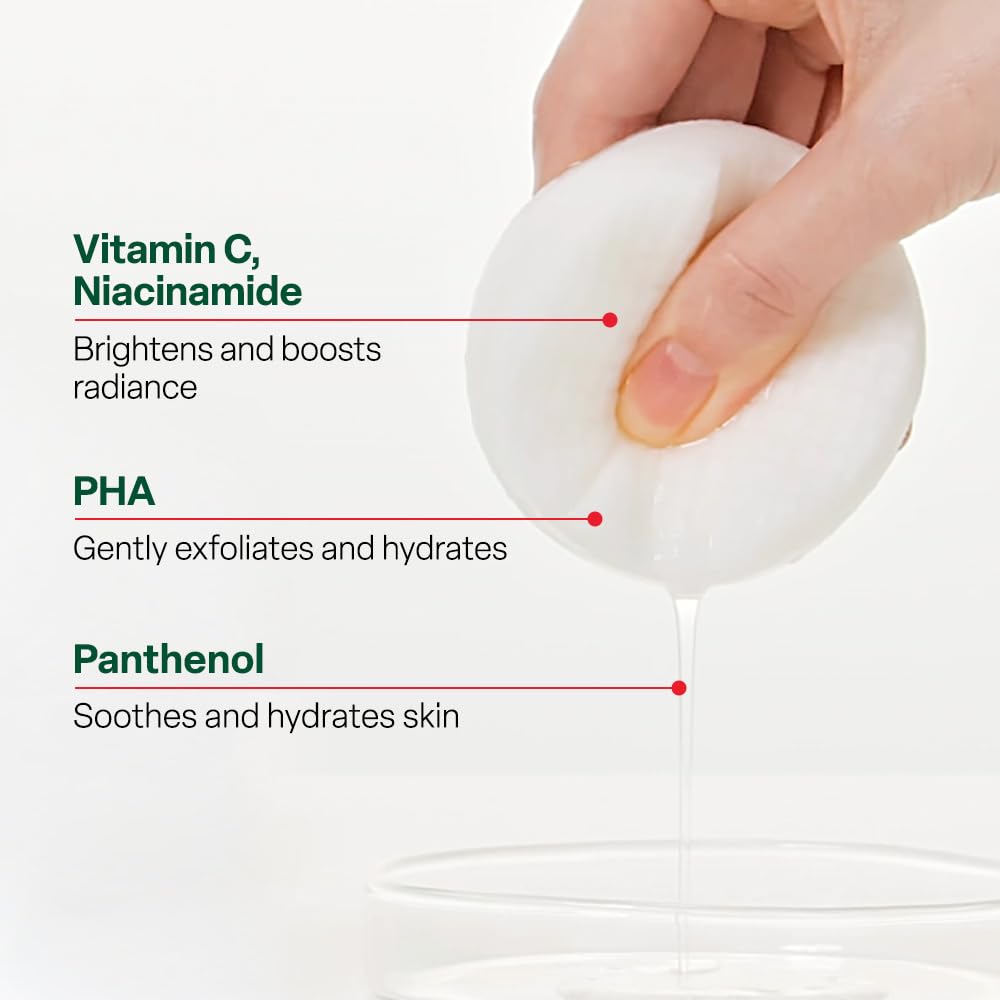 Dr.G Brightening Vita Peeling Toner Pads - Vitamin C, Niacinamide (B3) & B5 Facial Pads with PHA Exfoliant - Gentle Exfoliator for Uneven Tone & Texture - Hydrating Korean Skin Care - 70 Count