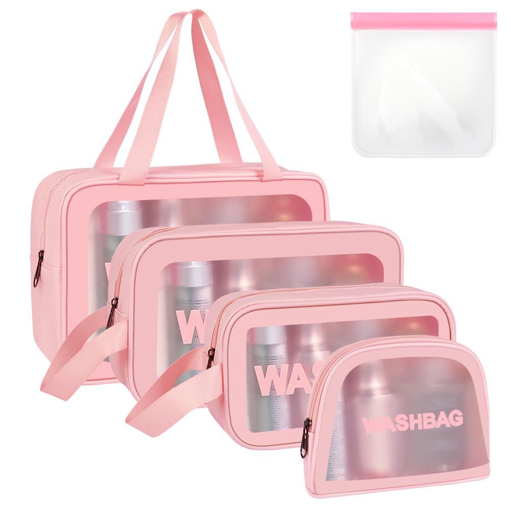 Aucuu Borse Da Toilette Trasparente, 5 Pezzi Beauty Case Trasparente, PVC Trousse da Viaggio Impermeabile, Borsa Cosmetici da Viaggio, Cosmetici Trucco Portatile per Bagno, Piscina, Viaggio, Aereo
