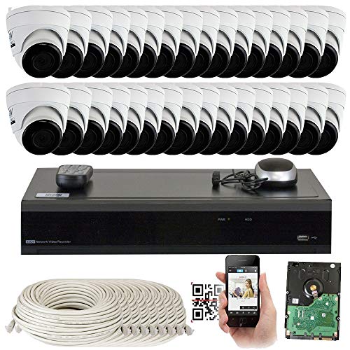 GW Security 32 Channel H.265 PoE NVR Ultra-HD 4K (3840x2160) Security Camera System with 32 x 4K (8MP) IP Microphone Dome Camera, 100ft Night Vision, Waterproof AI Face Recognition Surveillance Camera