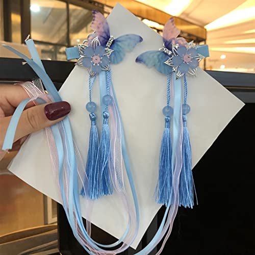 HANFU Butterfly Ruban Tassel Coiffures Coupes à cheveux Enfants Girl Girl Cheveux Épingles Femmes (Color : Blue Butterfly) Cover