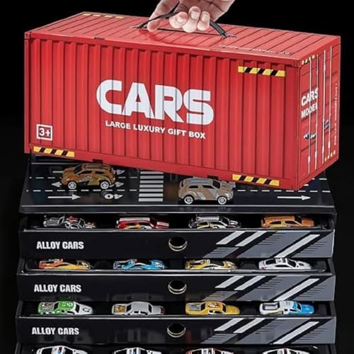 Image of Toy Cars Set 48 Pieces Pull Back Alloy Model Cars with Carry Case Handle, Mini Metal Racing Cars Collection with Storage Box, Tiered Display Stand and Foldable City Road Map Play Mat for Kids