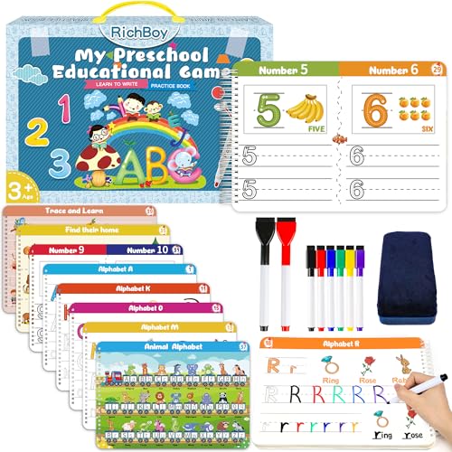 RichBoy Preschool Learning Activities Tracing Books for Kids, Montessori Handwriting Practice Letter Tracing Kindergarten Workbooks, Alphabet Learning Books - 3 4 5 6 Year Old Boy Gifts (40 Pages)