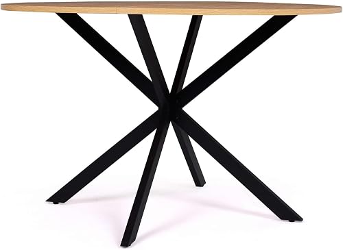 IDMarket - Table à Manger Ronde Alix 6 Personnes Pied araignée Bois et Noir 110 cm - 3