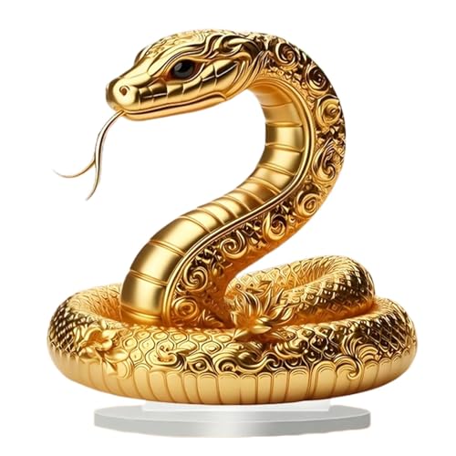 Estatua de animal, figura de serpiente, decoración de serpiente dorada, figura de prosperidad, adorno de escritorio, figura de serpiente Feng Shui, adornos coleccionables acrílicos, 7.87 x 7.87