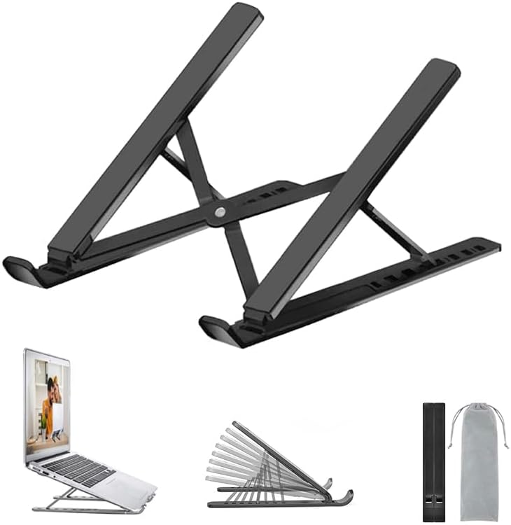 Support Ordinateur Portable, Support PC Portable Ventilé en Aluminium Réglable, Refroidisseur Ergonomique Compatible avec MacBook Air, HP, Dell, 10-17.3’’ (Noir2)