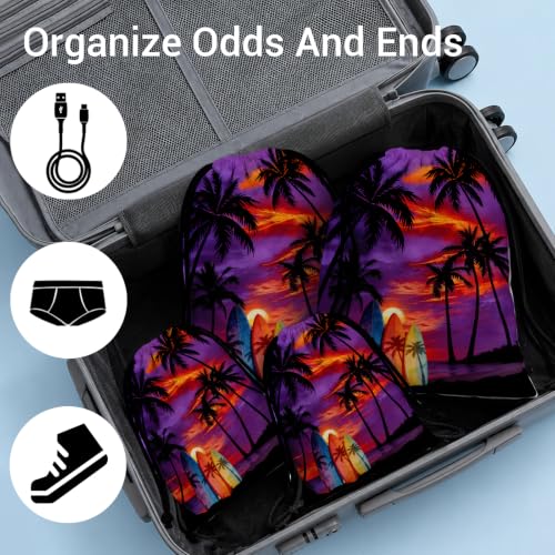Image of Purple Palm Trees Drawstring Storage Bag Pouch Athlete Bag for Swimming