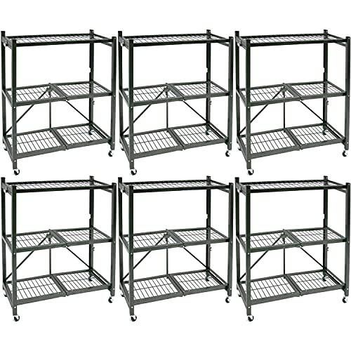 Origami 6-Pack 3-Tier Foldable Storage Shelves, Garage Shelf Rack Unit with Wheels, Pewter