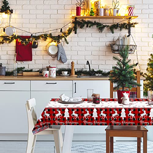 Merry Christmas Table Cloth Plastic Buffalo Plaid Table Cover Red and Black Checked Snowflake Tablecloth Rectangle Xmas Table Cover for Holiday Home Party Birthday Decor (54 x 108 Inches, 3 Pack) – Image 5