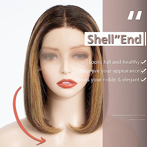FASHION IDOL Bob Lace Front Wig Human Hair Pre Plucked 10 inches Short Bob Wig for Women Glueless T Part HD Lace Brazilian Virgin Human Hair Highlight - Image 3