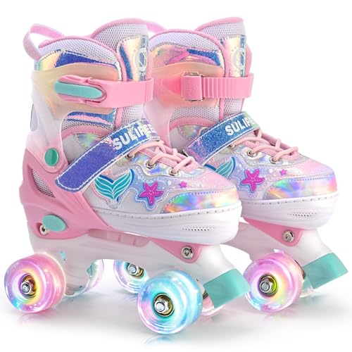 SULIFEEL Patines de ruedas para niñas y niños con ruedas luminosas, ajustables en 4 tamaños para niños pequeños y principiantes