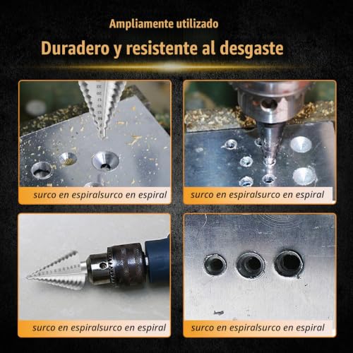 Miniatura 5 de Broca Escalonada, Broca Cónica Hss Titanio 5 35mm Broca Hss Eje Triangular De 10 Mm Broca Conica De 13 Niveles Para Madera, Plástico, Latón, Aluminio, Pvc